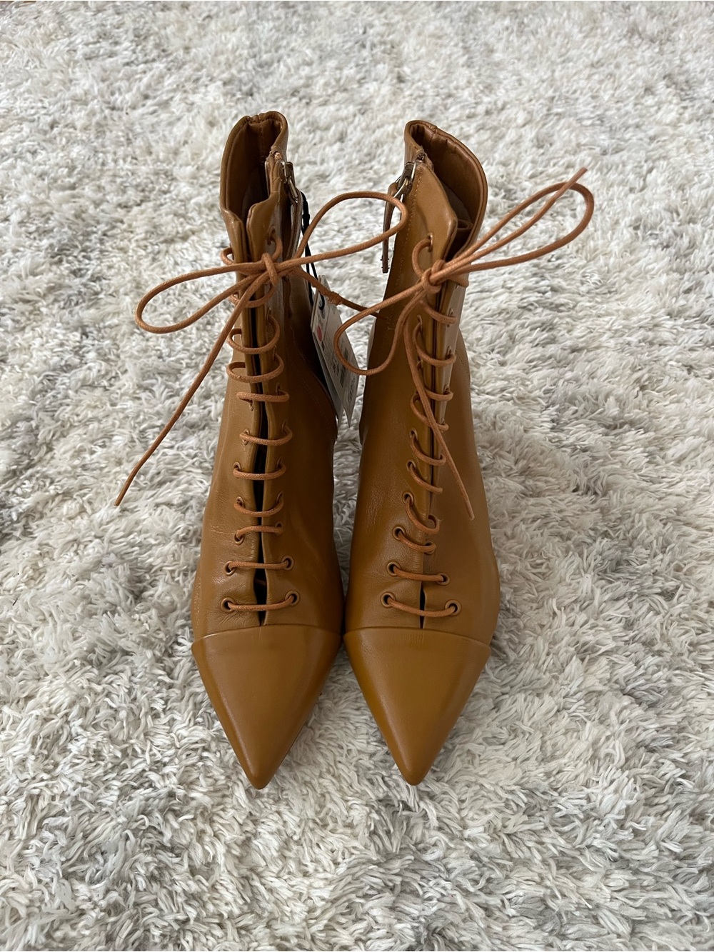 Women's Lace-Up Pointed Toe Ankle Boots - Tan